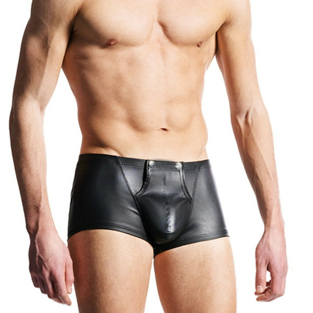 Men Leopard Rubber Briefs High Cut G-string Leather Thong Penis Sheath Underwear